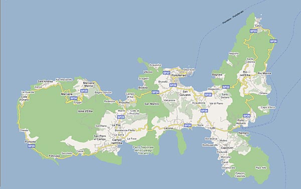 Cartina dell'Isola d'Elba con distributori